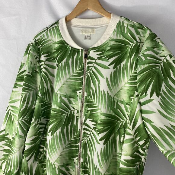 Forever 21 Tropical Bomber Jacket Women 3X Green Coastal Outdoor Golf Athleisure - Picture 3 of 7